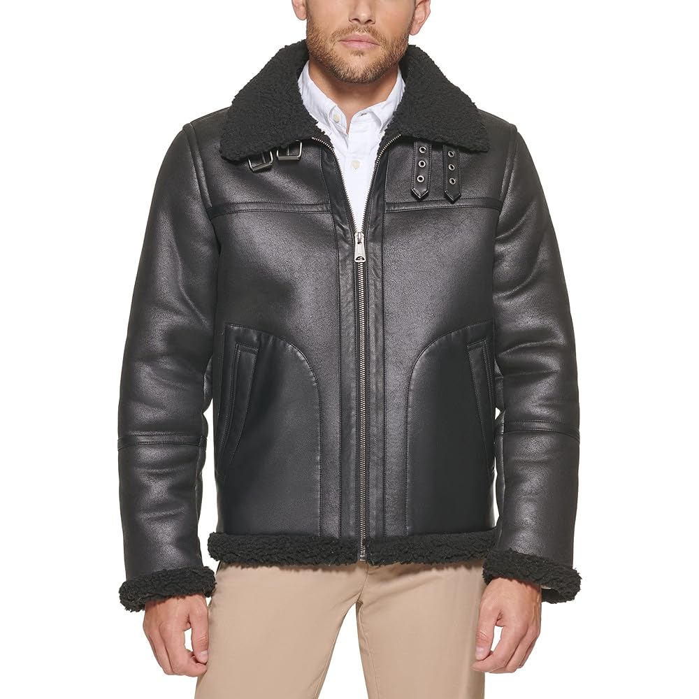 ジャケット・アウター Faux Shearling Aviator Jacket Tommy Hilfiger Men's Faux Shearling Aviator Jacket, Black